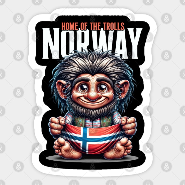 Troll with Norwegian flag 'Norway – Home of the Trolls' Sticker by Infinitee Shirts